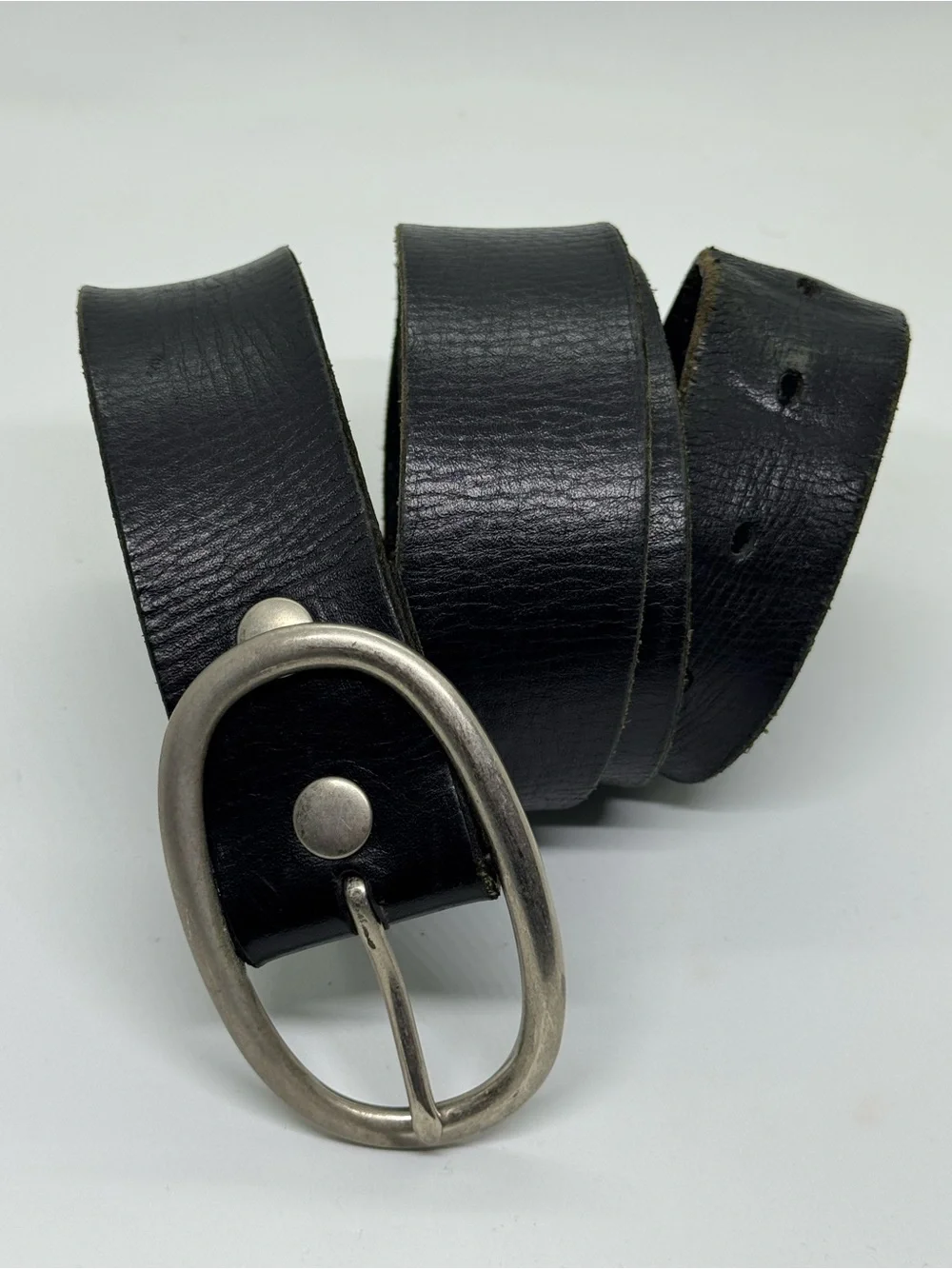 Lucky Brand Black Leather Belt Oval Buckle Size 34 - Picture 1 of 3